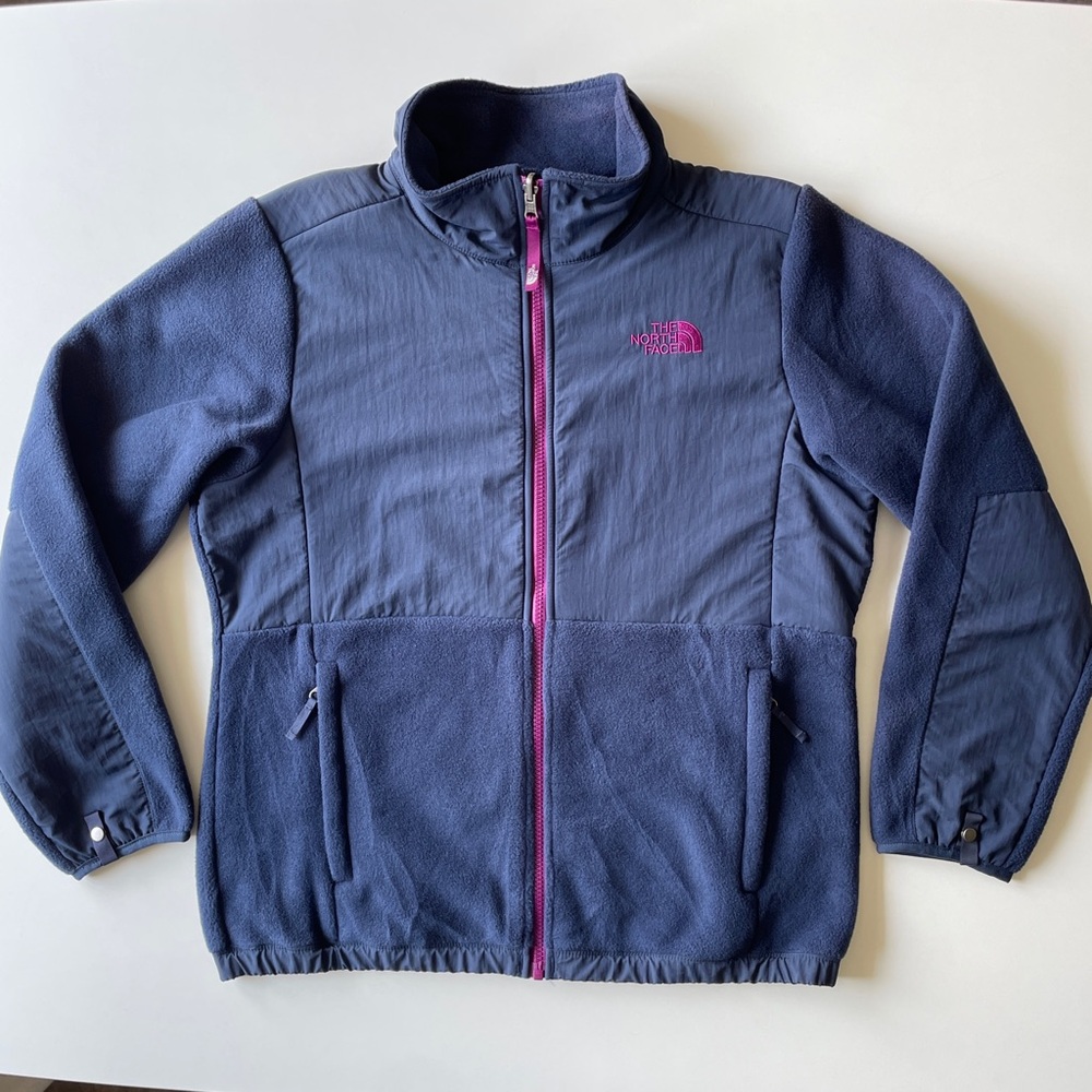 The North Face Denali Fleece Zip Up Sweater Jacket Girls XL 18 Navy Blue Purple